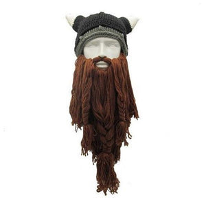 Funny Cosplay Men Knitted Viking Beard Horn Hat Ski Mask