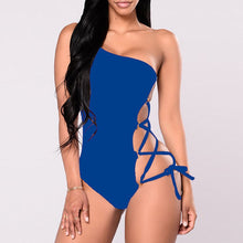 Load image into Gallery viewer, Sexy String monokini Lace up bikini One shoulder white swimsuit one piece swimwear women bodysuit