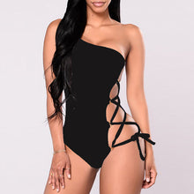 Load image into Gallery viewer, Sexy String monokini Lace up bikini One shoulder white swimsuit one piece swimwear women bodysuit