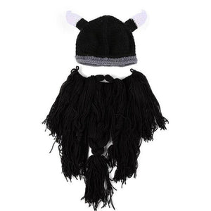 Funny Cosplay Men Knitted Viking Beard Horn Hat Ski Mask