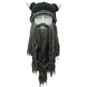 Funny Cosplay Men Knitted Viking Beard Horn Hat Ski Mask