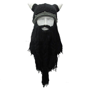 Funny Cosplay Men Knitted Viking Beard Horn Hat Ski Mask