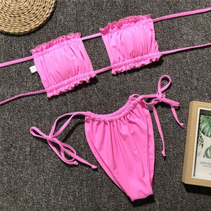 Peachtan Sexy pink swimwear women bathing suit Bandeau bikinis Micro swimsuit female Push up two-piece suit