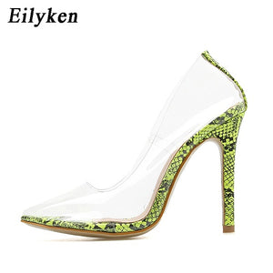 Eilyken Clear PVC Transparent Pumps Sandals Perspex Heel Stilettos High Heels Point Toes Womens Party Shoes Nightclub Pump 35-42