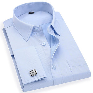 French Cuff Men's Dress Long Sleeve Shirt High Quality Regular Fit Male Social Wedding Party Cufflinks Shirt Plus Size 5XL 6XL