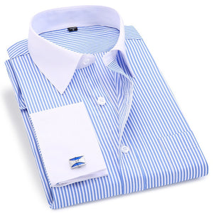 French Cuff Men's Dress Long Sleeve Shirt High Quality Regular Fit Male Social Wedding Party Cufflinks Shirt Plus Size 5XL 6XL