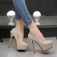 Load image into Gallery viewer, Gold High Heels platform heels shoes women pumps