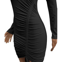 Load image into Gallery viewer, Women Elegant Black Bandage Club Dresses Autumn Drawstring Fold Dress Spring Mini Long Sleeve Sexy bodycon Party Dress Clubwear