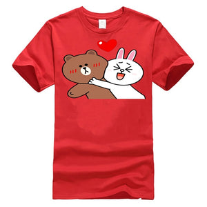 Cute Brown Bear  Bunny Rabbit Valentines Lovers Hug Black T-Shirt M-Xxxl Unisex Loose Fit Tee Shirt