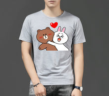 Load image into Gallery viewer, Cute Brown Bear  Bunny Rabbit Valentines Lovers Hug Black T-Shirt M-Xxxl Unisex Loose Fit Tee Shirt