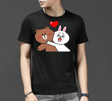 Load image into Gallery viewer, Cute Brown Bear  Bunny Rabbit Valentines Lovers Hug Black T-Shirt M-Xxxl Unisex Loose Fit Tee Shirt