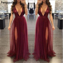 Load image into Gallery viewer, Sleeveless Women Deep V Neck Dress High Waist Pleated Mesh Clothes Women Long Dress Party Ball Gown