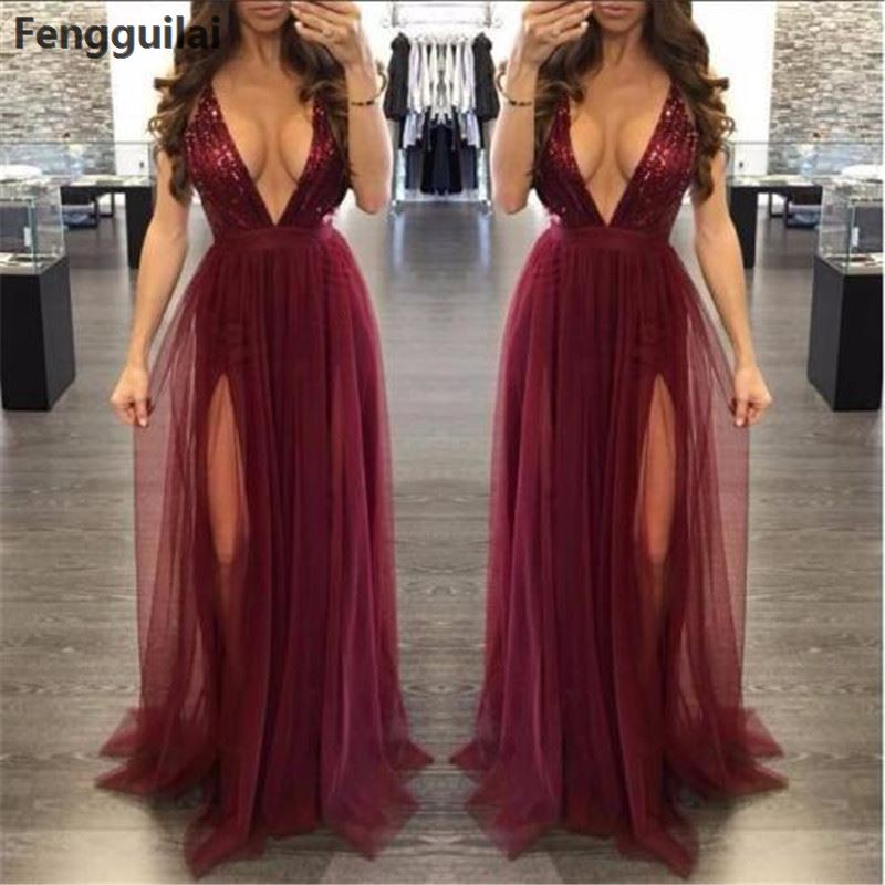 Sleeveless Women Deep V Neck Dress High Waist Pleated Mesh Clothes Women Long Dress Party Ball Gown