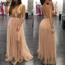 Load image into Gallery viewer, Sleeveless Women Deep V Neck Dress High Waist Pleated Mesh Clothes Women Long Dress Party Ball Gown