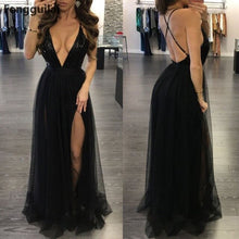 Load image into Gallery viewer, Sleeveless Women Deep V Neck Dress High Waist Pleated Mesh Clothes Women Long Dress Party Ball Gown