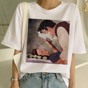 New Dark Snow White Harajuku 90s T Shirt Woman Aesthetic Short Sleeve Graphic Tshirt Funny Print T-shirt Ullzang Top Tees Female