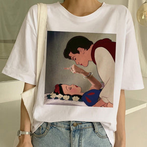 New Dark Snow White Harajuku 90s T Shirt Woman Aesthetic Short Sleeve Graphic Tshirt Funny Print T-shirt Ullzang Top Tees Female