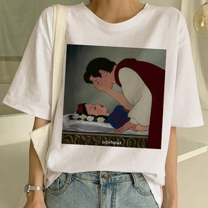 New Dark Snow White Harajuku 90s T Shirt Woman Aesthetic Short Sleeve Graphic Tshirt Funny Print T-shirt Ullzang Top Tees Female