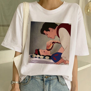 New Dark Snow White Harajuku 90s T Shirt Woman Aesthetic Short Sleeve Graphic Tshirt Funny Print T-shirt Ullzang Top Tees Female